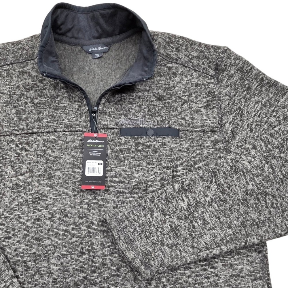NWT Eddie Bauer Mens XL Sweater Fleece 1/4 Zip Pullover Charcoal Heather